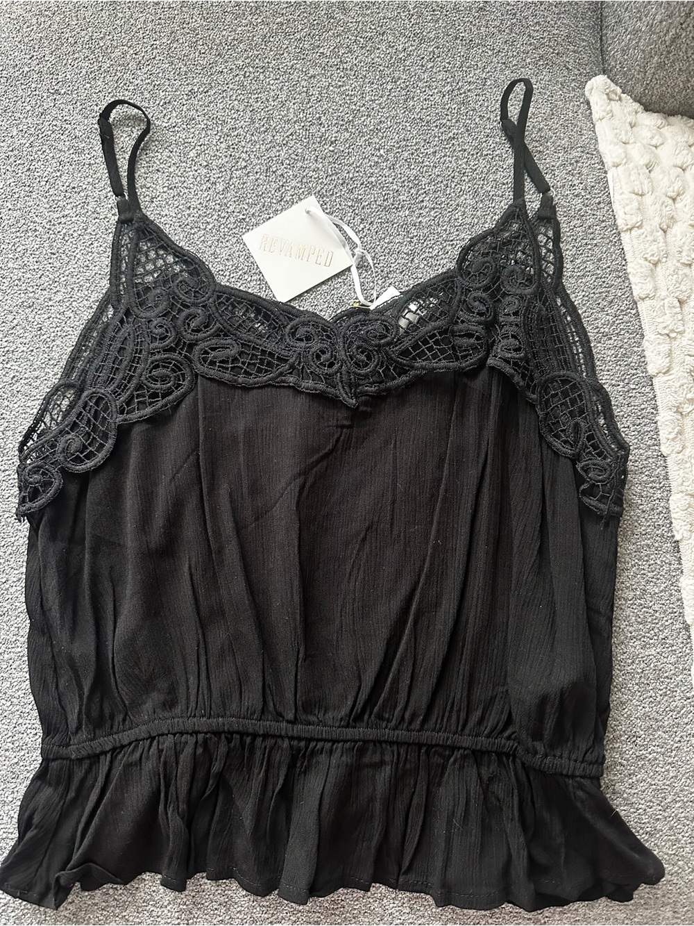 NEW Revamped Black Camisole with crochet lace trim Sz: M